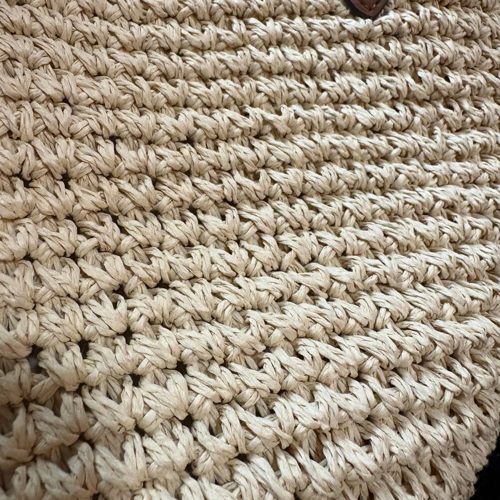 Lauren Ralph Lauren Whitney Medium Crochet Straw Tote Bag Tan Leather Tassel - Picture 6 of 16